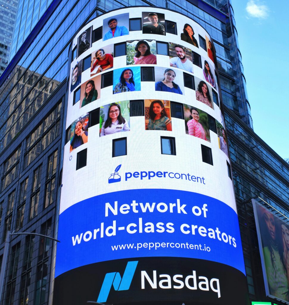 Copywriter Abhishek Jain on Times Square. Second left on the top